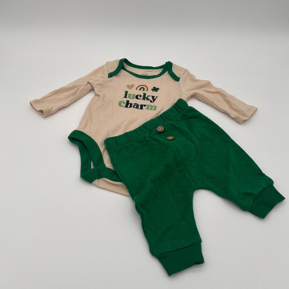 NWOT 🥀 0-3Mo. "Lucky Charm" Wonder Nation St. Patrick's Day 2 Piece Onesie Set - Picture 9 of 10